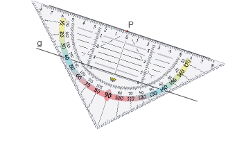 Dreieckiges Geometriewerkzeug mit Skala zur Winkelmessung und Linien.